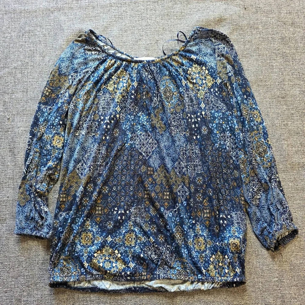 MICHAEL Michael Kors Blue Patterned 3/4 Sleeve Blouse Top - Petite S